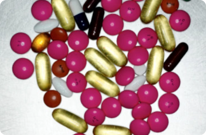 Various vitamin pills and nutritional supplements