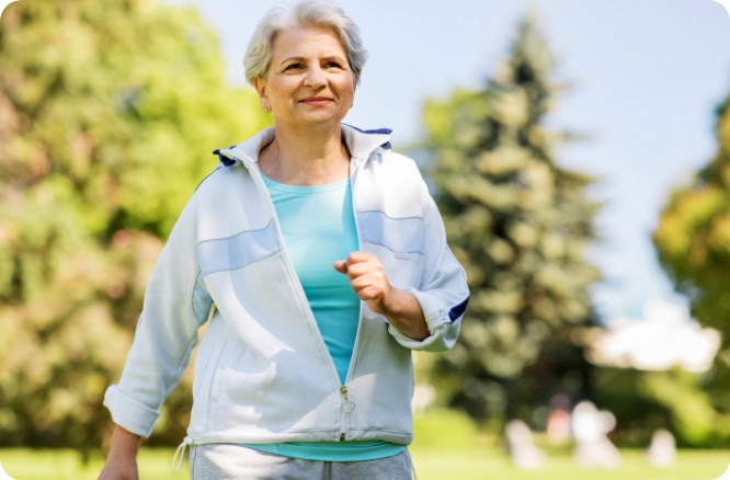 Woman walking outside for exercise.