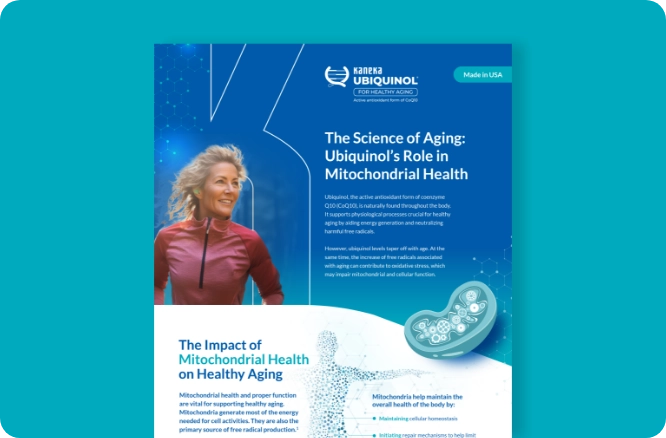 Kaneka Nutrients infographic: The Science of Aging, Ubiquinol's Role in Mitochondrial Health