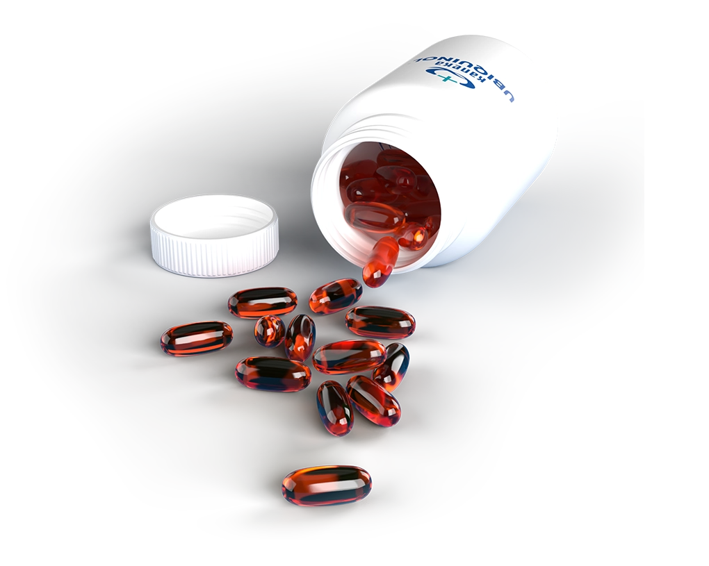 Kaneka Ubiquinol pill bottle with soft gel pills exposed