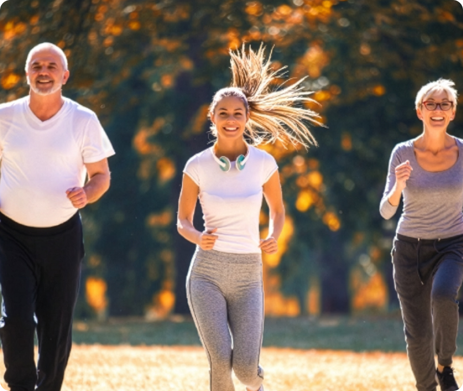 A family running together and exhibiting heart health